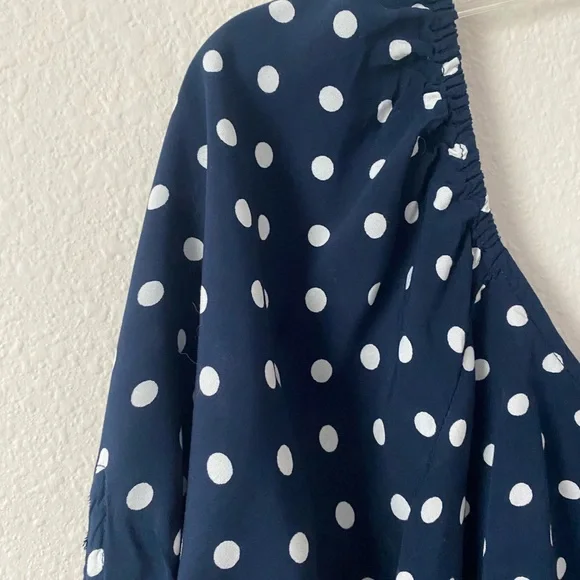J.Crew Women’s Cropped ShortSleeve Navy&White PolkaDot Cropped Peasant Top Small - Picture 8 of 16